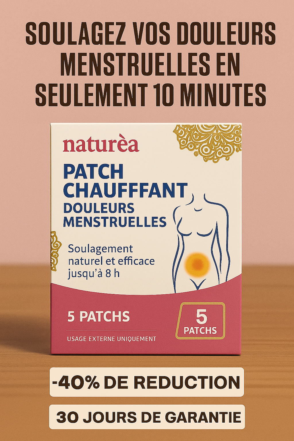 Patch Chauffant Naturéa – Soulagement des Douleurs Menstruelles (Boîte de 5 patchs)