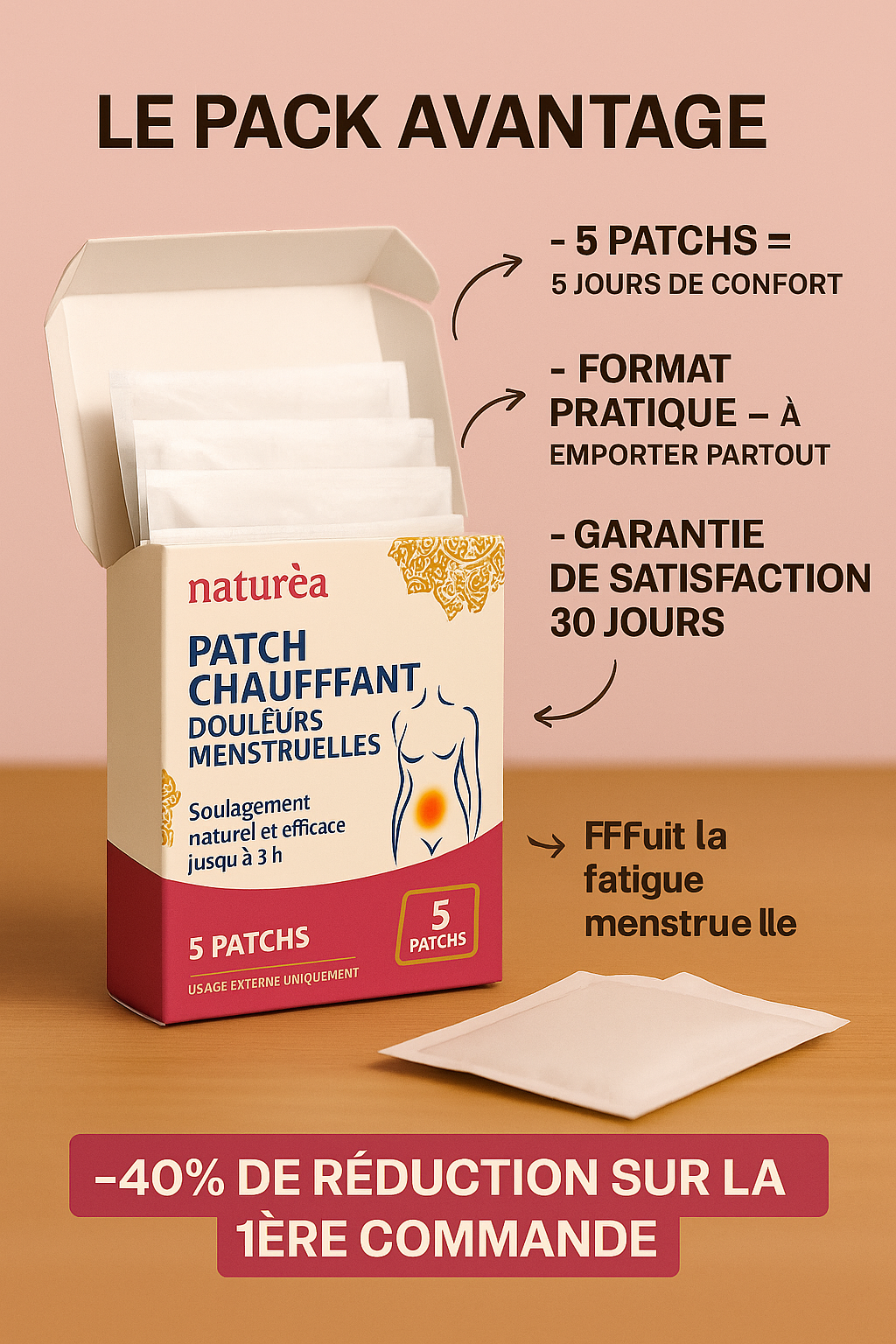 Patch Chauffant Naturéa – Soulagement des Douleurs Menstruelles (Boîte de 5 patchs)